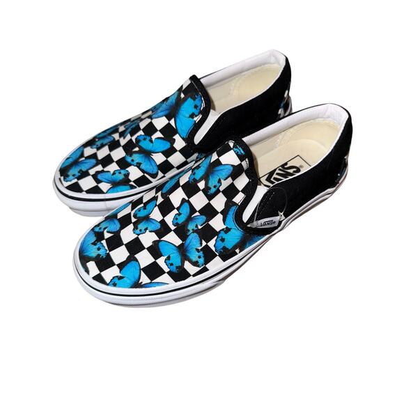 Vans NEW Checkered Butterfly Women’s 7 Skater Back to School Shoes Slip on - Picture 1 of 5